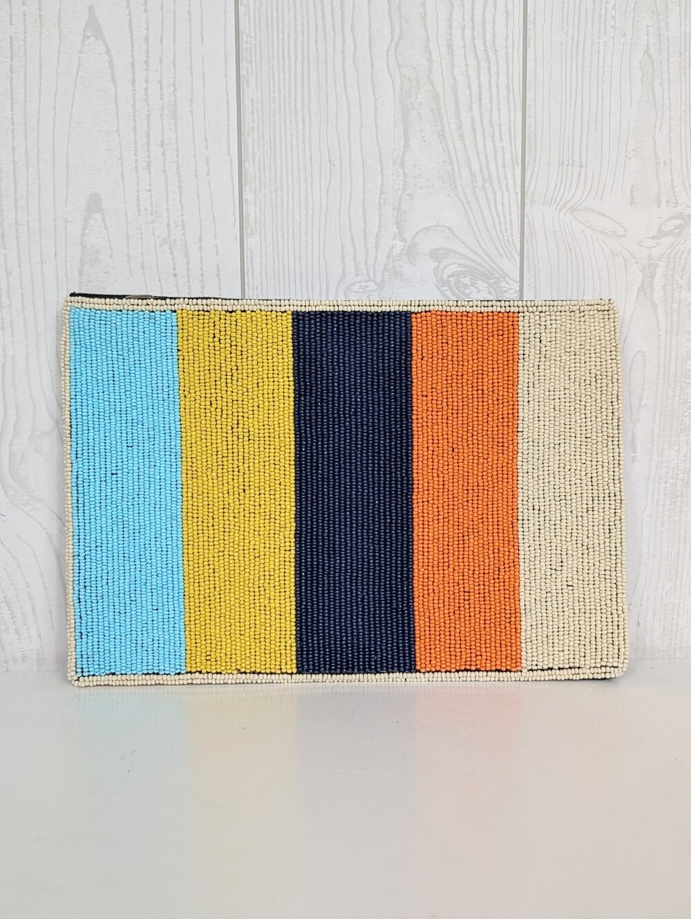 Ink + Alloy Clutch Beaded Front With Zipper Canvas Cloth Bag Makeup Pouch